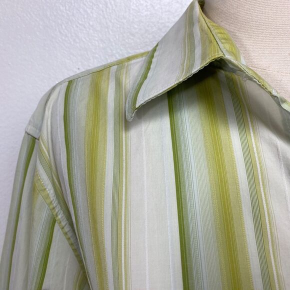 INC International Concepts Woman Shirt Blouse Large Green Stripes Cotton Western - Picture 3 of 9